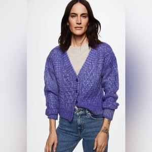 MANGO Button knit cardigan. Purple, Size M.